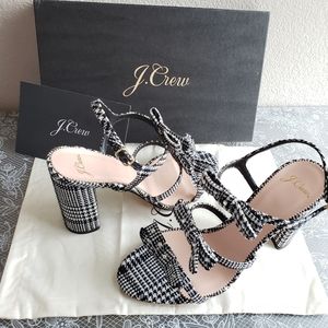 J CREW stella bow sandals glen plaid block heel